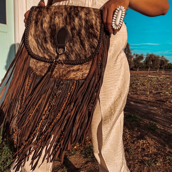 Haute Southern Hyde by Beth Marie “ The Elva “ Cowhide Fringe Leather Purse - Picture 1 of 6